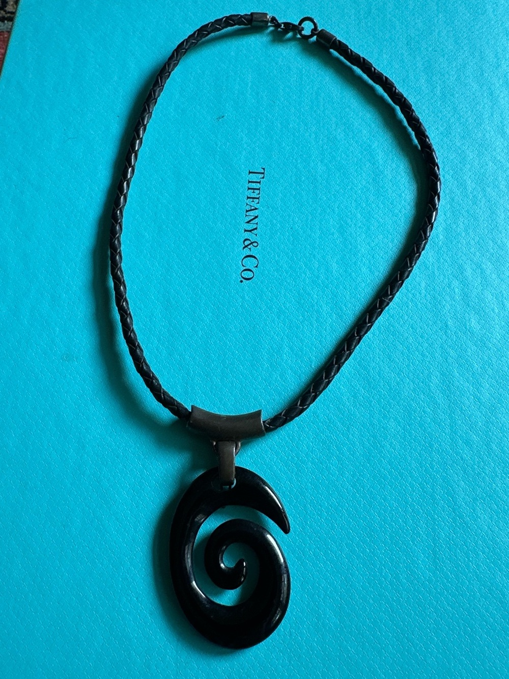 Robert Lee Morris Sterling Silver Swirl Black Onyx Leather Pendant Necklace